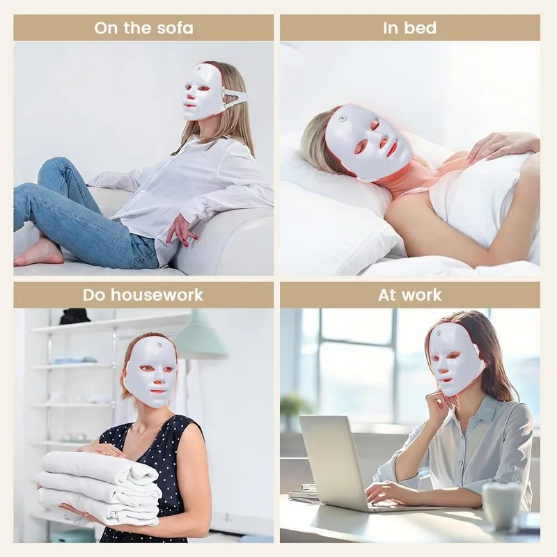 LED-masker tijdens ontspannen, slapen, huishouden en werk